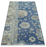 Hand Knotted 2x4 Blue and Beige Traditional Oxidized Textured Persian Wool Rug