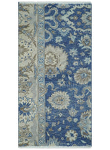 Hand Knotted 2x4 Blue and Beige Traditional Oxidized Textured Persian Wool Rug
