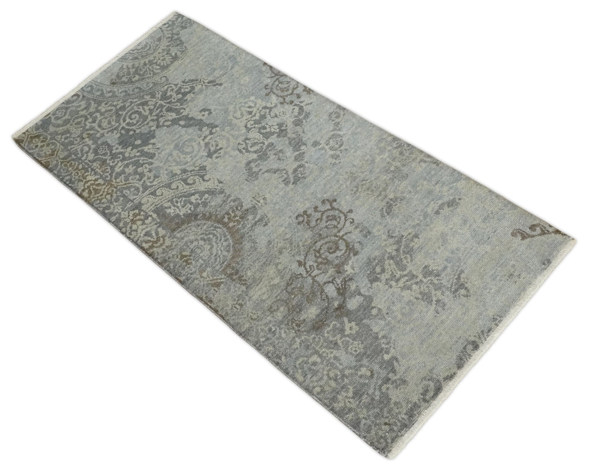 Hand Knotted 2x4 Gray And Beige Traditional Vintage Persian Wool Rug