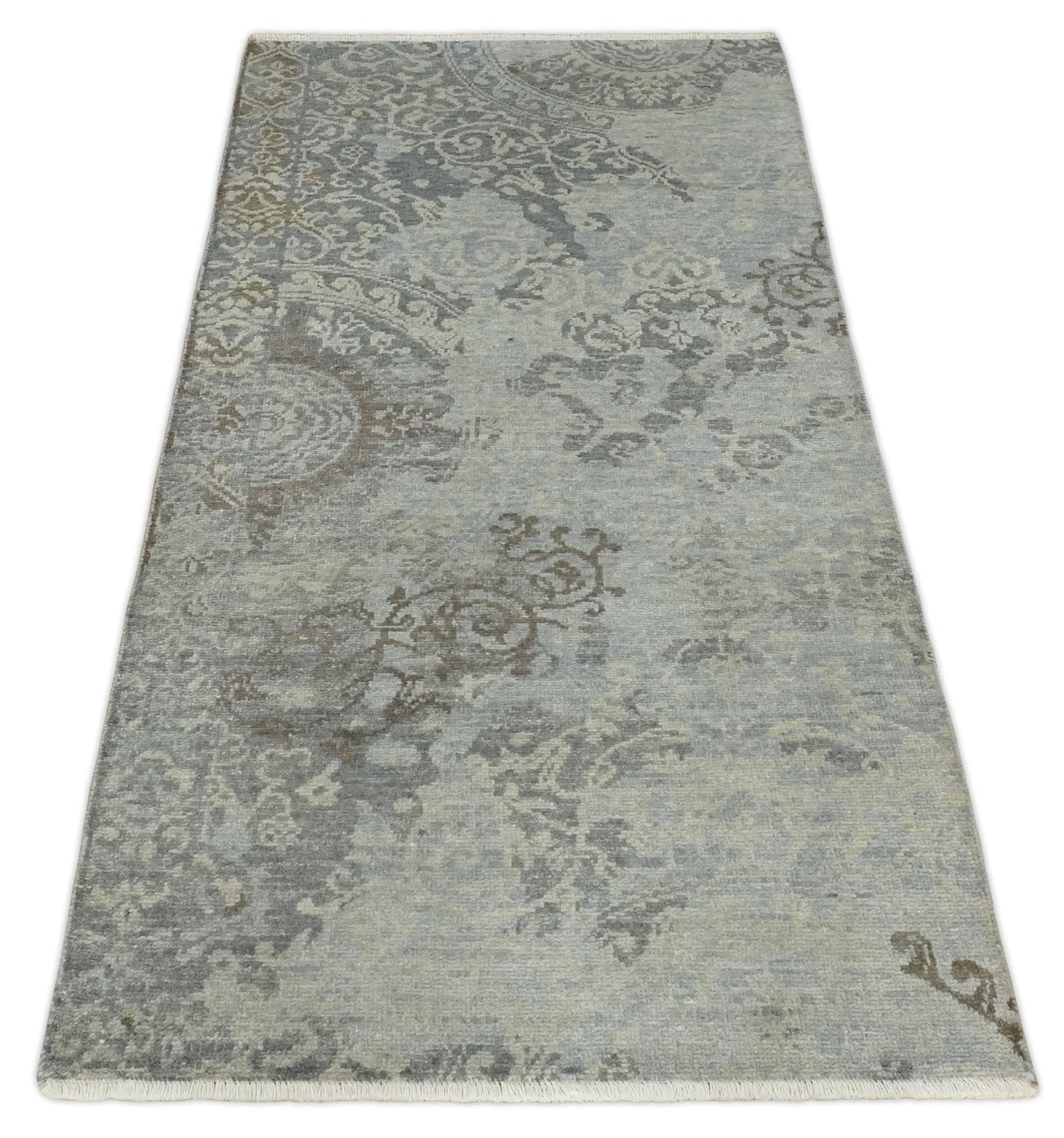 Hand Knotted 2x4 Gray And Beige Traditional Vintage Persian Wool Rug