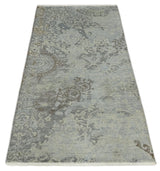 Hand Knotted 2x4 Gray And Beige Traditional Vintage Persian Wool Rug