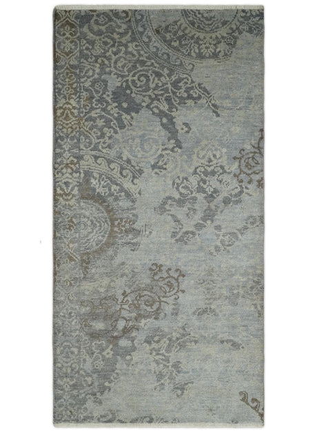 Hand Knotted 2x4 Gray And Beige Traditional Vintage Persian Wool Rug