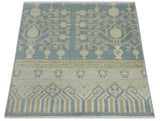 Hand Knotted 3x3 Gray, Ivory and Beige Traditional Low Pile Wool Rug, Bedside Rug | N35033