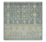 Hand Knotted 3x3 Gray, Ivory and Beige Traditional Low Pile Wool Rug, Bedside Rug | N35033