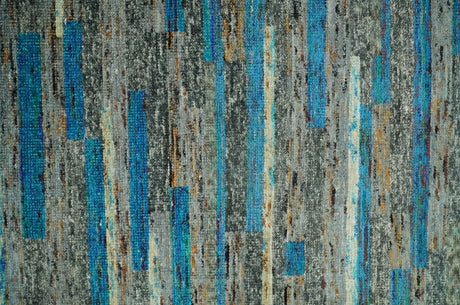 Hand Knotted 4.5x6.5 Gray, Ivory and Blue Modern Abstract Recycled Silk Area Rug