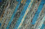 Hand Knotted 4.5x6.5 Gray, Ivory and Blue Modern Abstract Recycled Silk Area Rug
