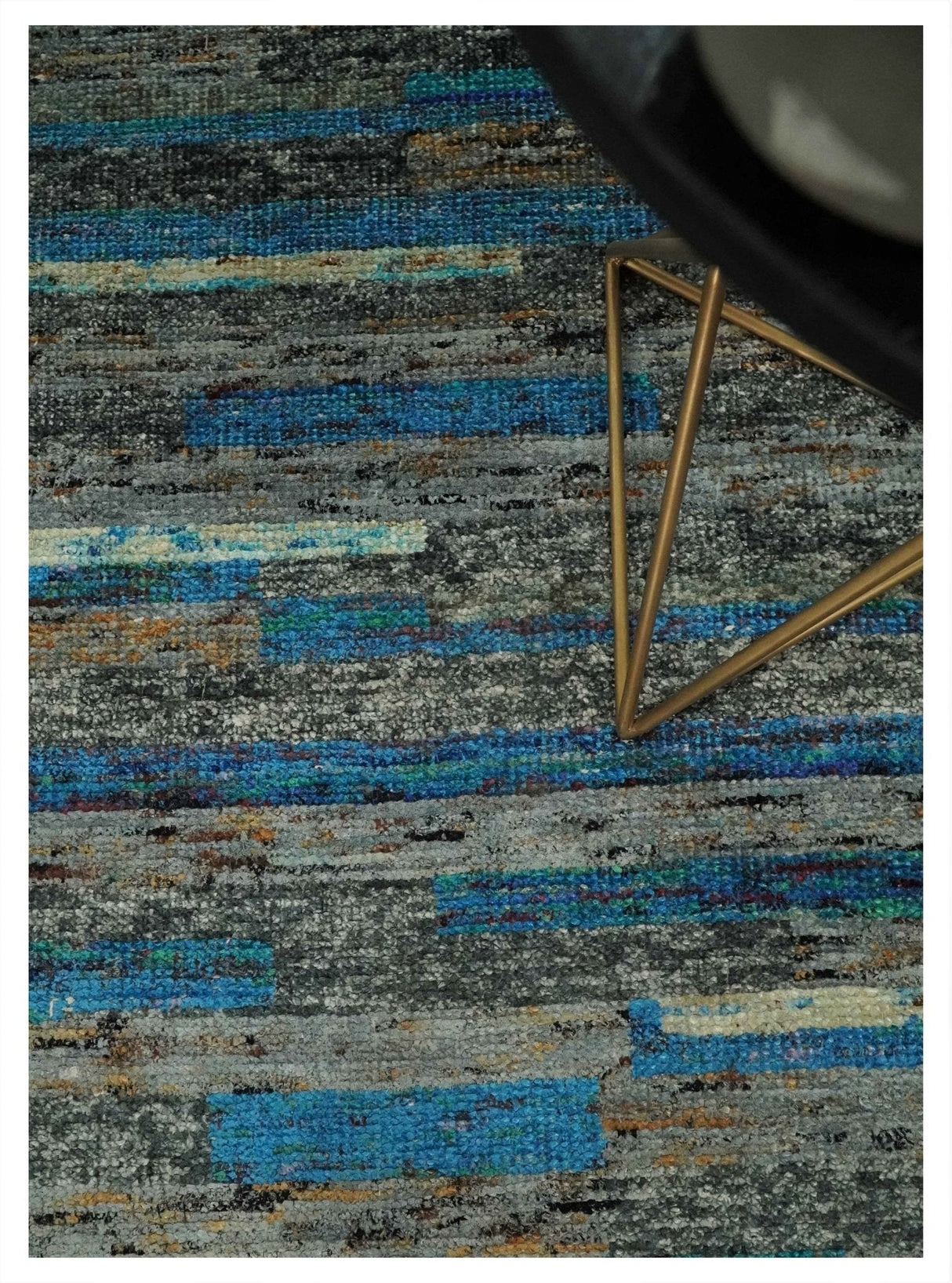 Hand Knotted 4.5x6.5 Gray, Ivory and Blue Modern Abstract Recycled Silk Area Rug