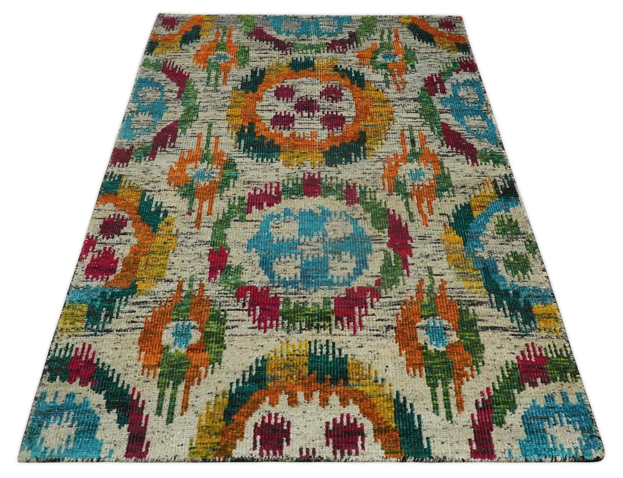 Hand Knotted 4.5x6.5 Multicolor Persian Recycled Silk Area Rug