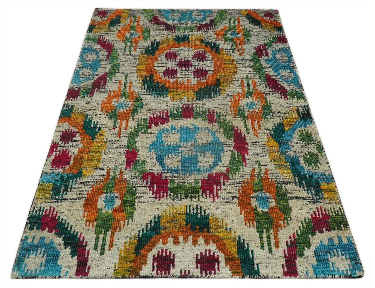 Hand Knotted 4.5x6.5 Multicolor Persian Recycled Silk Area Rug