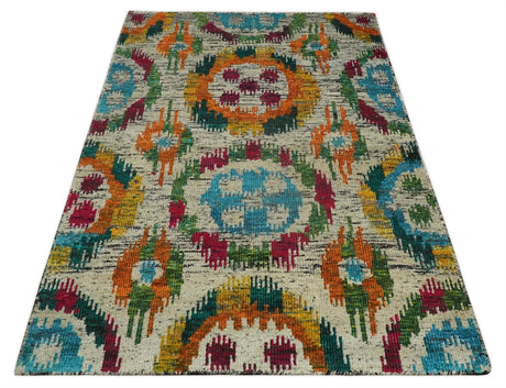 Hand Knotted 4.5x6.5 Multicolor Persian Recycled Silk Area Rug