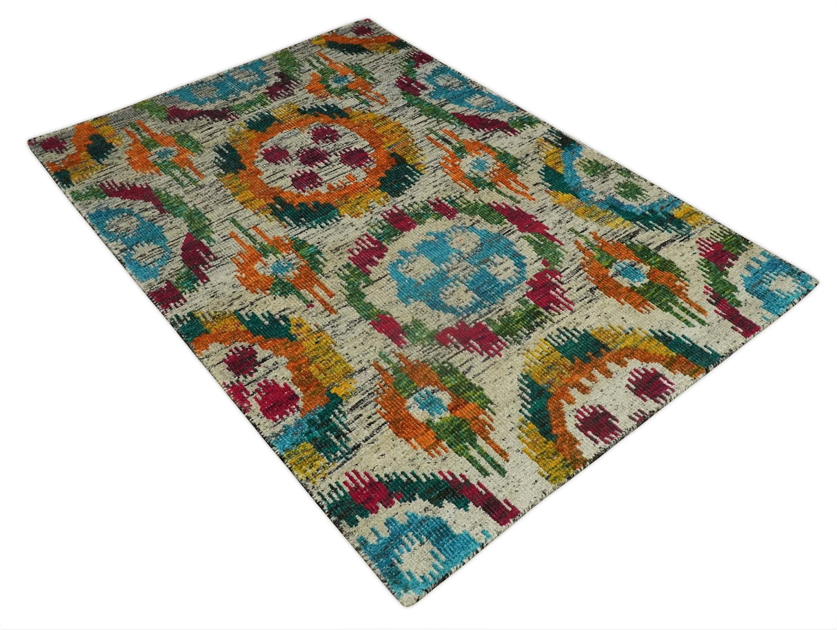 Hand Knotted 4.5x6.5 Multicolor Persian Recycled Silk Area Rug