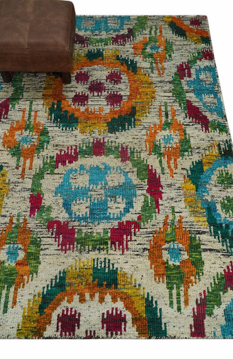 Hand Knotted 4.5x6.5 Multicolor Persian Recycled Silk Area Rug