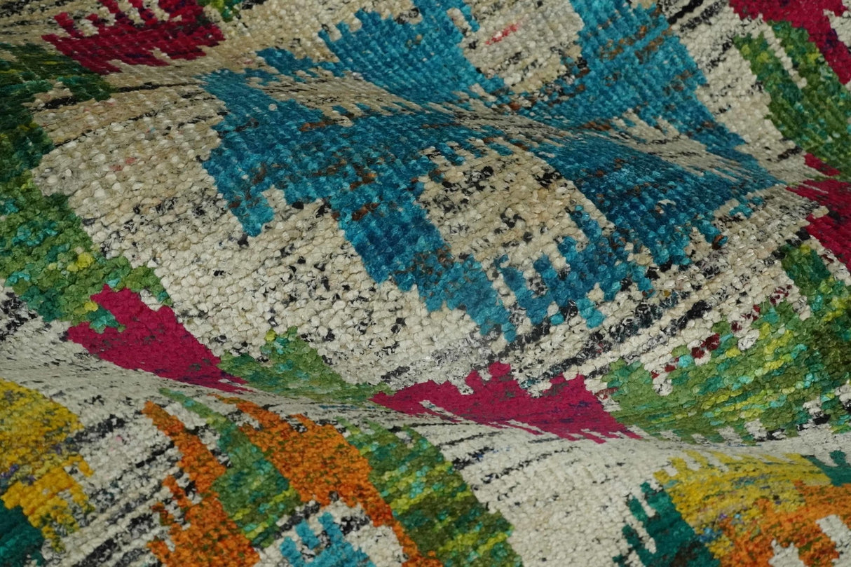 Hand Knotted 4.5x6.5 Multicolor Persian Recycled Silk Area Rug