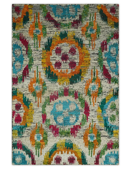 Hand Knotted 4.5x6.5 Multicolor Persian Recycled Silk Area Rug