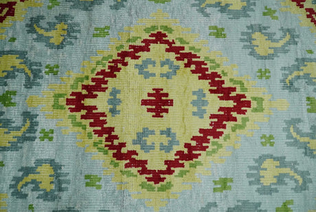 Hand Knotted 4.5x6.5 Silver, Mustard and Red Recycled Silk Area Rug
