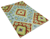Hand Knotted 4.5x6.5 Silver, Mustard and Red Recycled Silk Area Rug