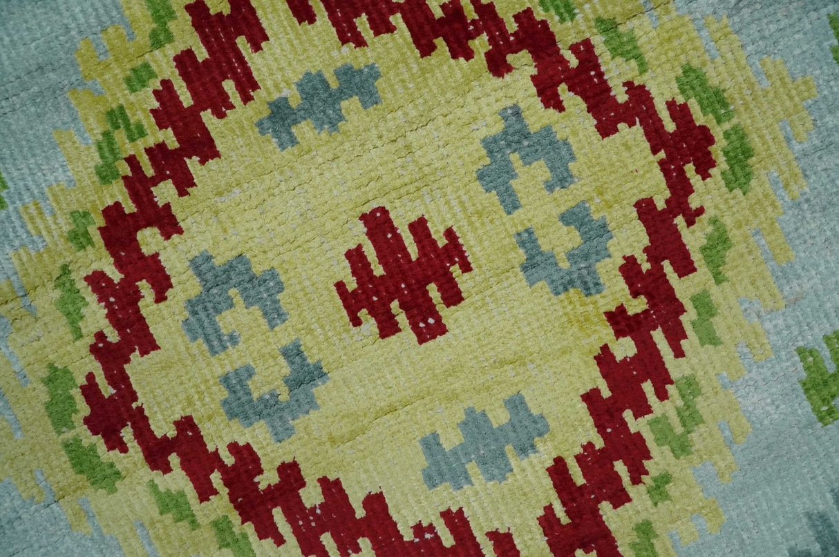 Hand Knotted 4.5x6.5 Silver, Mustard and Red Recycled Silk Area Rug