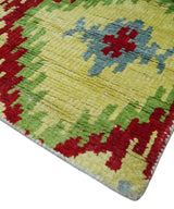 Hand Knotted 4.5x6.5 Silver, Mustard and Red Recycled Silk Area Rug