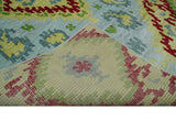 Hand Knotted 4.5x6.5 Silver, Mustard and Red Recycled Silk Area Rug