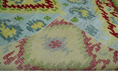 Hand Knotted 4.5x6.5 Silver, Mustard and Red Recycled Silk Area Rug