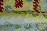 Hand Knotted 4.5x6.5 Silver, Mustard and Red Recycled Silk Area Rug