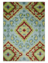 Hand Knotted 4.5x6.5 Silver, Mustard and Red Recycled Silk Area Rug