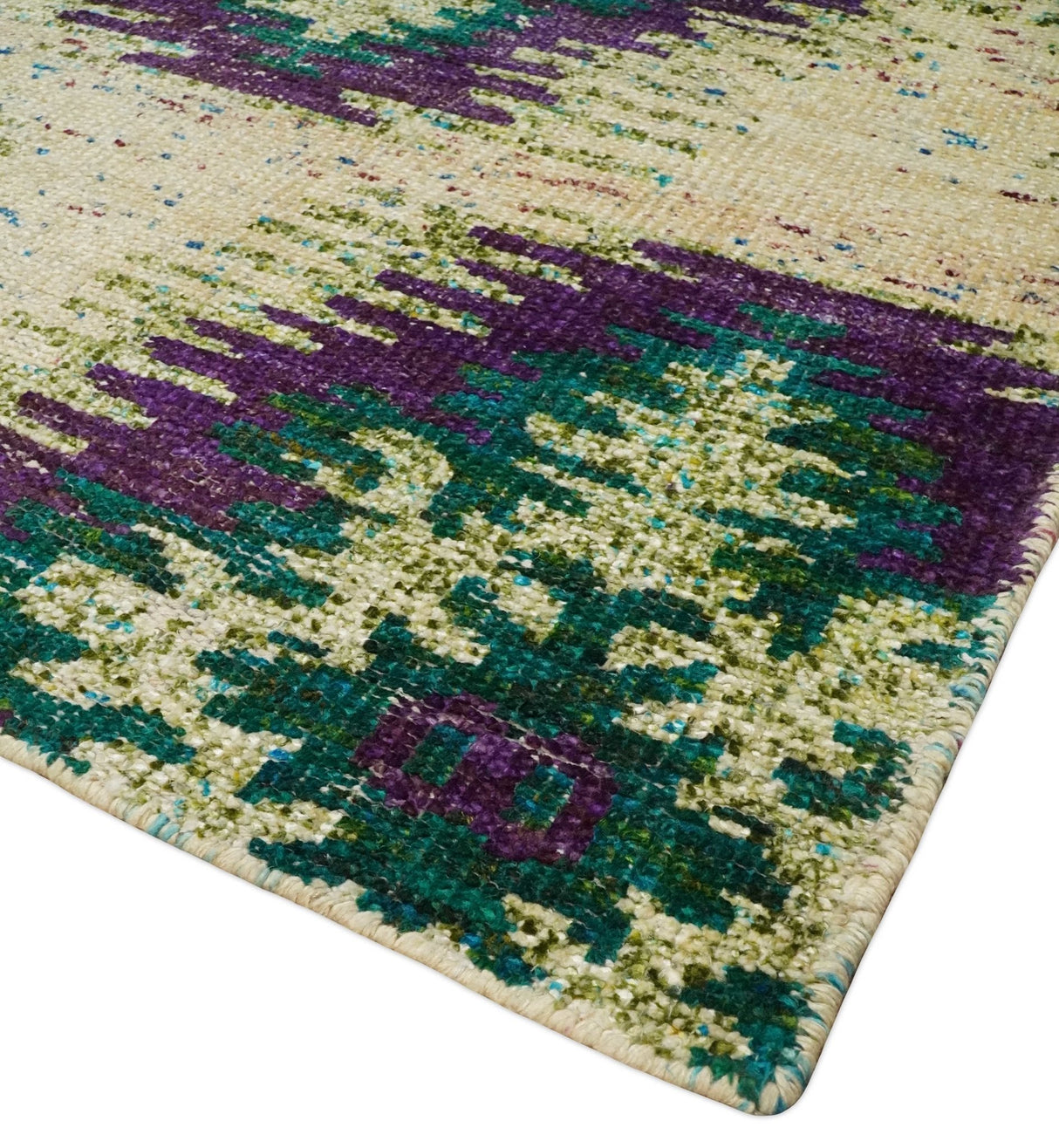 Hand Knotted 4x6 Beige and Green Persian Recycled Silk Area Rug