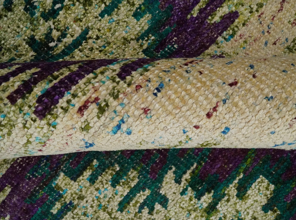 Hand Knotted 4x6 Beige and Green Persian Recycled Silk Area Rug