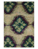 Hand Knotted 4x6 Beige and Green Persian Recycled Silk Area Rug