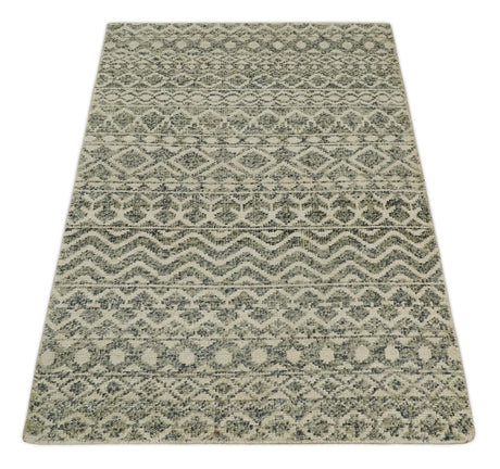 Hand Knotted 4x6 Beige, Camel and Olive Modern Contemporary Southwestern Tribal Trellis Recycled Silk Area Rug