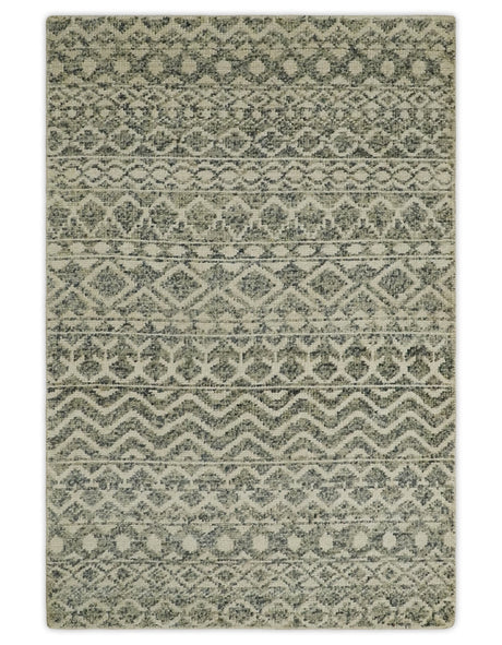 Hand Knotted 4x6 Beige, Camel and Olive Modern Contemporary Southwestern Tribal Trellis Recycled Silk Area Rug