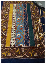 Hand Knotted 4x6 Green, Gold, Blue and Brown Striped Wool Southwestern Lori Gabbeh Rug | KNT55