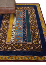 Hand Knotted 4x6 Green, Gold, Blue and Brown Striped Wool Southwestern Lori Gabbeh Rug | KNT55