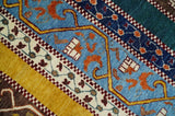 Hand Knotted 4x6 Green, Gold, Blue and Brown Striped Wool Southwestern Lori Gabbeh Rug | KNT55