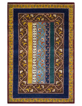 Hand Knotted 4x6 Green, Gold, Blue and Brown Striped Wool Southwestern Lori Gabbeh Rug | KNT55