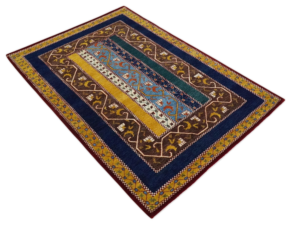 Hand Knotted 4x6 Multicolor Striped Wool Southwestern Lori Gabbeh Rug