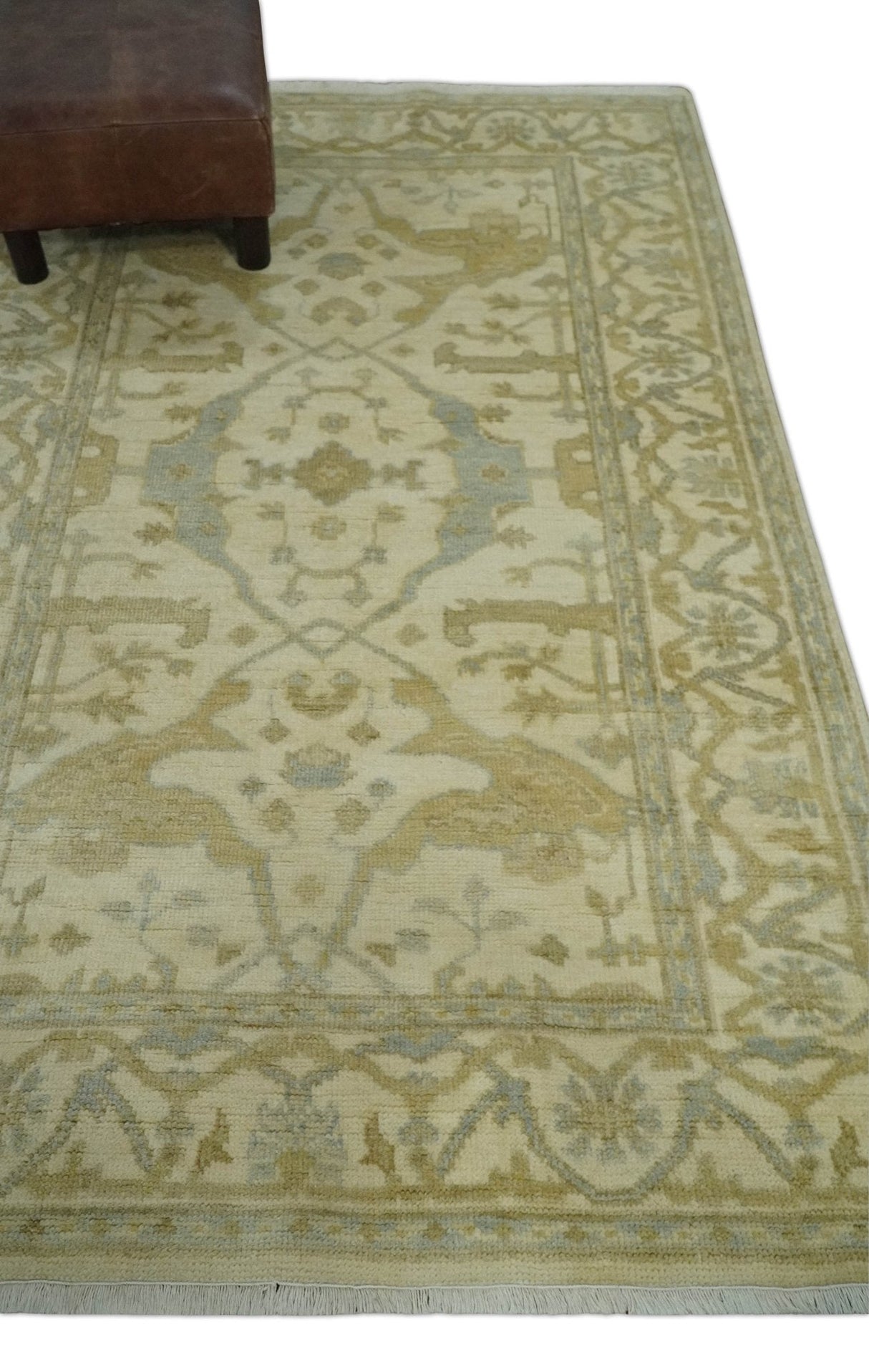 Hand Knotted 4x6 Oriental Oushak Beige an Gray Wool Area Rug, Small Turkish Design Rug | N35146
