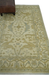 Hand Knotted 4x6 Oriental Oushak Beige an Gray Wool Area Rug, Small Turkish Design Rug | N35146