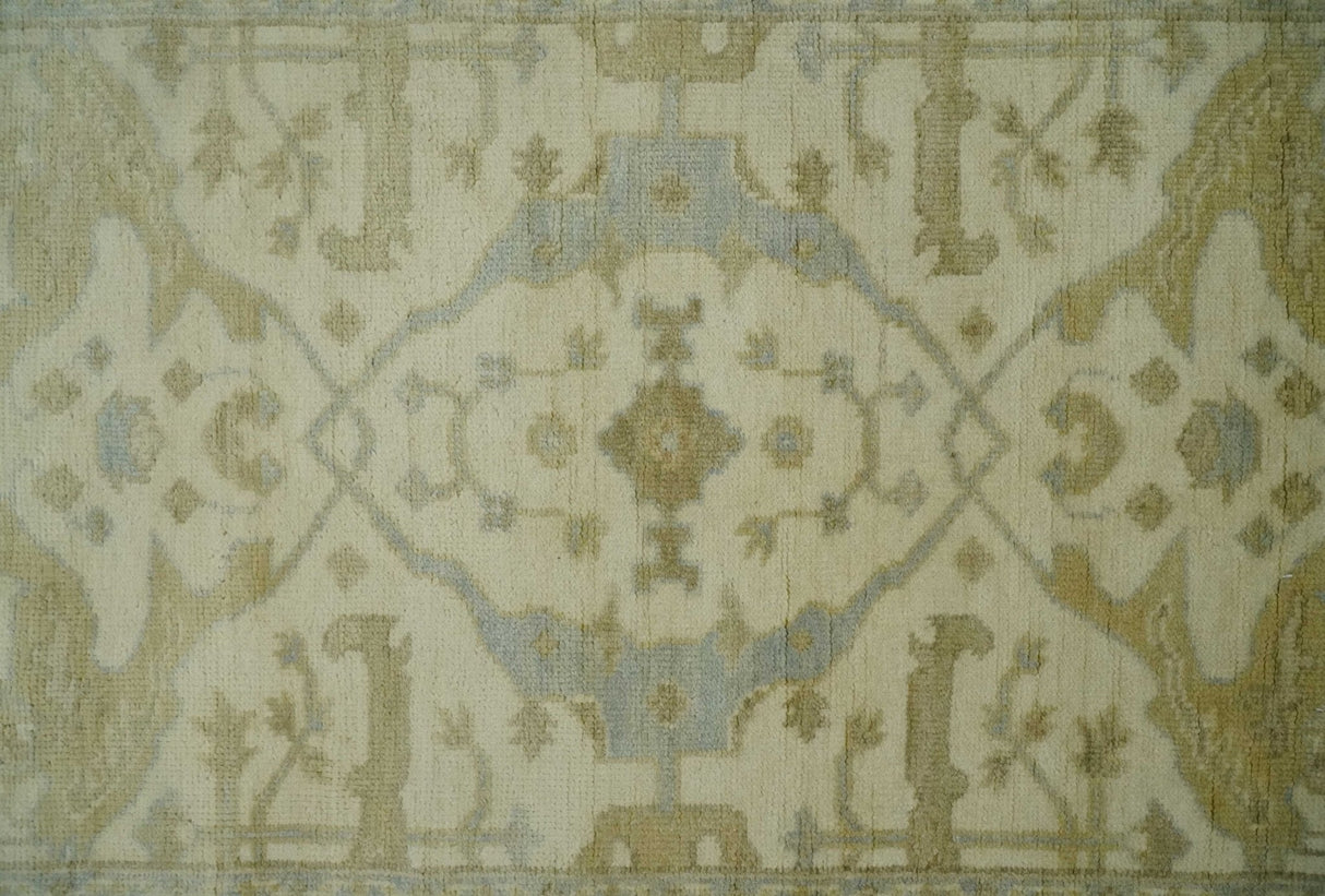 Hand Knotted 4x6 Oriental Oushak Beige an Gray Wool Area Rug, Small Turkish Design Rug | N35146