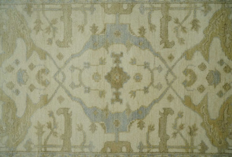 Hand Knotted 4x6 Oriental Oushak Beige an Gray Wool Area Rug, Small Turkish Design Rug | N35146