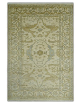 Hand Knotted 4x6 Oriental Oushak Beige an Gray Wool Area Rug, Small Turkish Design Rug | N35146