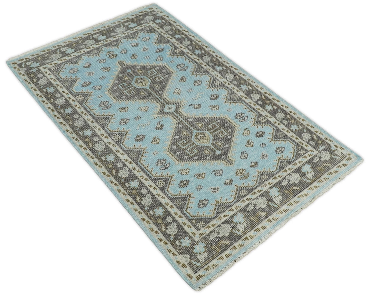 Hand knotted 4x6 Persian Blue and Brown Antique Vintage Wool Area Rug