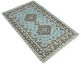 Hand knotted 4x6 Persian Blue and Brown Antique Vintage Wool Area Rug