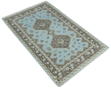 Hand knotted 4x6 Persian Blue and Brown Antique Vintage Wool Area Rug