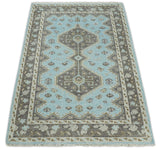 Hand knotted 4x6 Persian Blue and Brown Antique Vintage Wool Area Rug