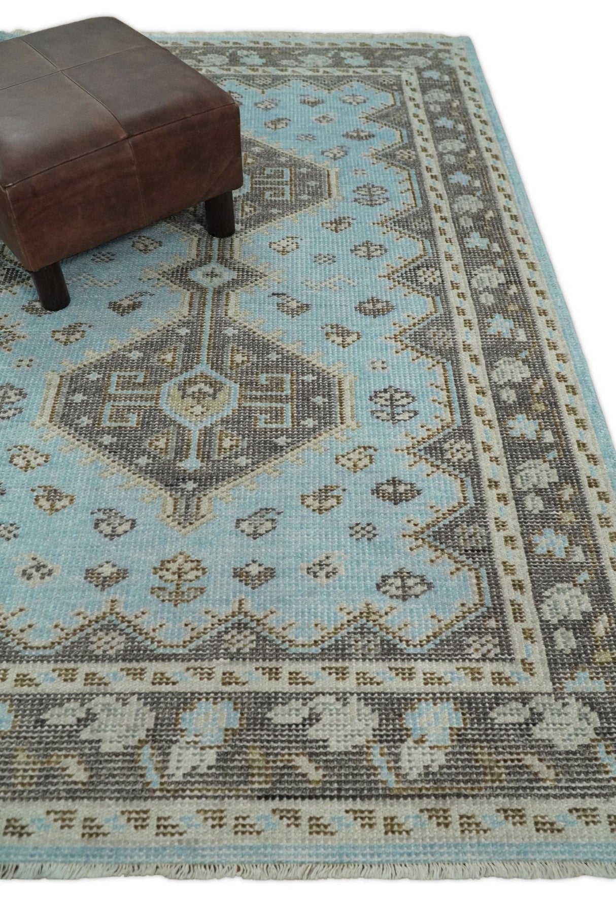 Hand knotted 4x6 Persian Blue and Brown Antique Vintage Wool Area Rug