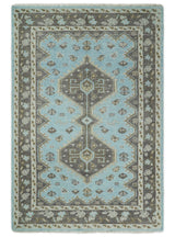 Hand knotted 4x6 Persian Blue and Brown Antique Vintage Wool Area Rug