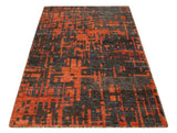 Hand Knotted 4x6 Rust and Charcoal Modern Abstract Recycled Silk Area Rug