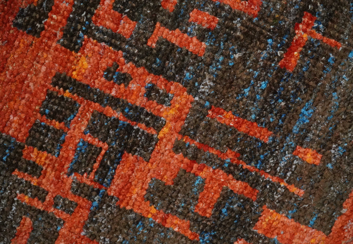 Hand Knotted 4x6 Rust and Charcoal Modern Abstract Recycled Silk Area Rug