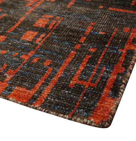 Hand Knotted 4x6 Rust and Charcoal Modern Abstract Recycled Silk Area Rug